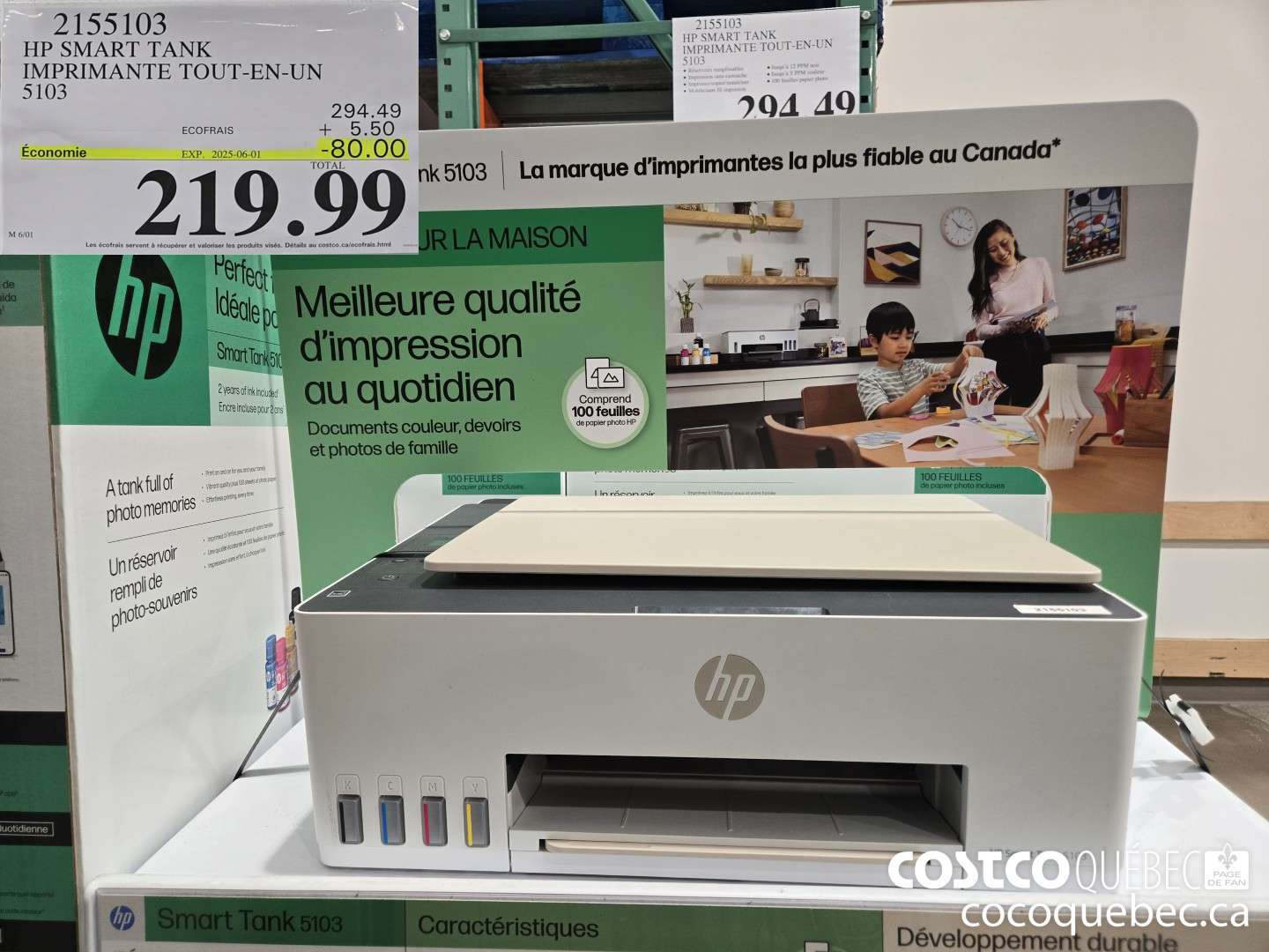 2155103 HP SMART TANK IMPRIMANTE TOUT-EN-UN 5103 TOTAL E 6219599  ($80.00 INSTANT SAVINGS EXPIRES ON 2025-06-01) $219.99