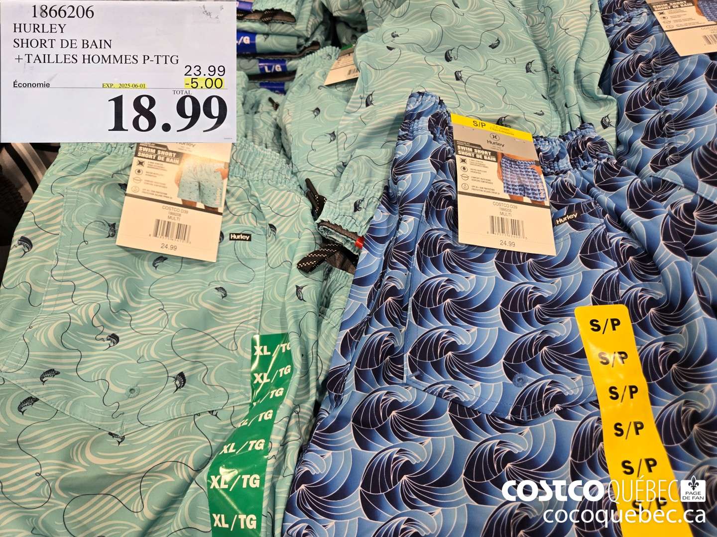 1866206 HURLEY SHORT DE BAIN +TAILLES HOMMES P-TTG  ($5.00 INSTANT SAVINGS EXPIRES ON 2025-06-01) $18.99