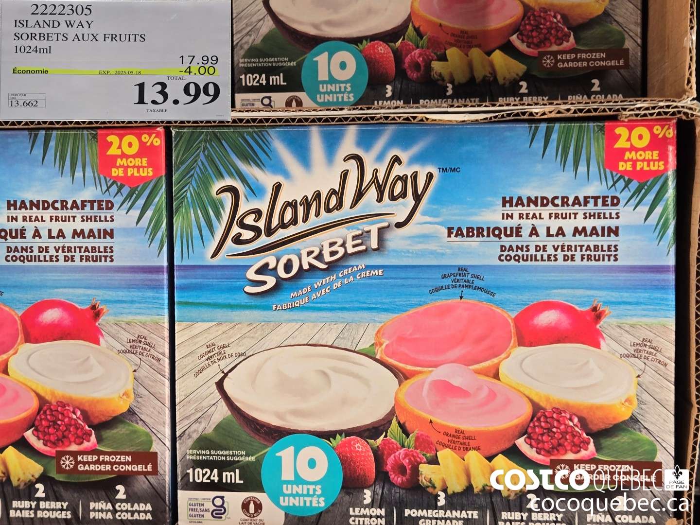 2222305 ISLAND WAY SORBETS AUX FRUITS  ($4.00 INSTANT SAVINGS EXPIRES ON 2025-05-18) $13.99