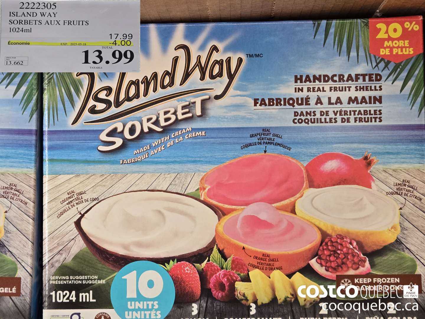 2222305 ISLAND WAY SORBETS AUX FRUITS  ($4.00 INSTANT SAVINGS EXPIRES ON 2025-05-18) $13.99