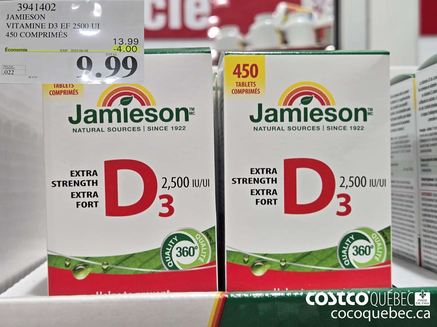 3941402 JAMIESON VITAMINE D 25001U 450 COMPRIMES  ($4.00 INSTANT SAVINGS EXPIRES ON 2025-06-08) $9.99