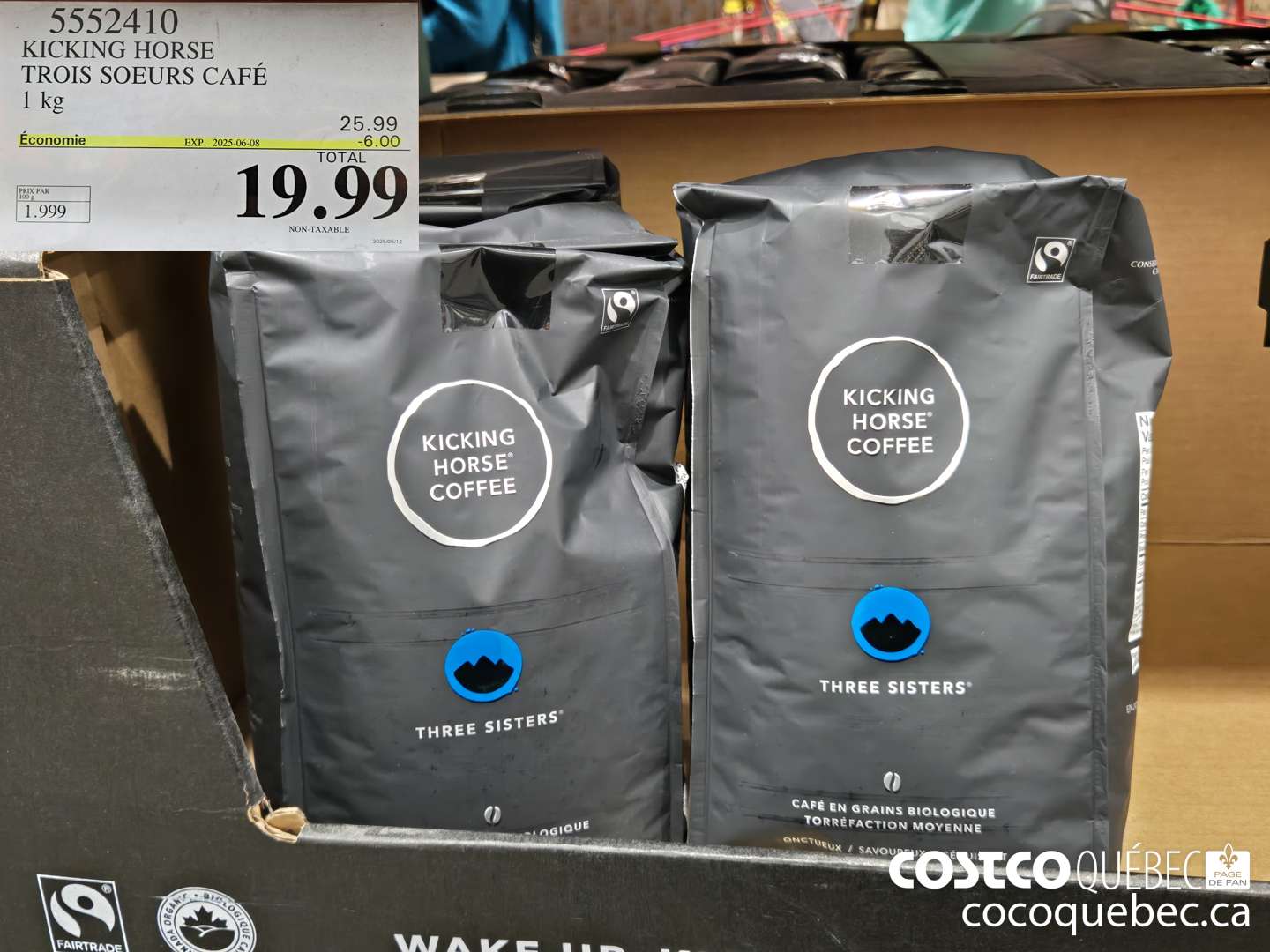 5552410 KICKING HORSE TROIS SOEURS CAFE 1 kg 2025/05/1  ($6.00 INSTANT SAVINGS EXPIRES ON 2025-06-08) $19.99