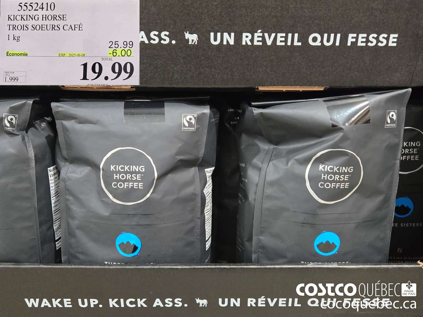 5552410 KICKING HORSE TROIS SOEURS CAFE 1 kg ($6.00 INSTANT SAVINGS EXPIRES ON 2025-06-08) $19.99