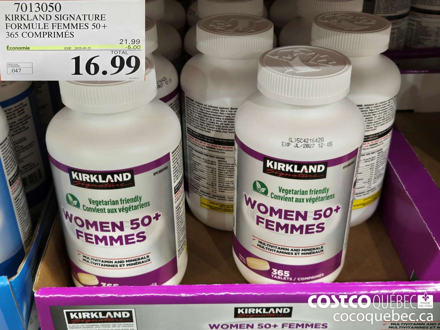 7013050 KIRKLAND SIGNATURE 50+ FEMMES VIT ET MIN 365 COMPRIMES ($5.00 INSTANT SAVINGS EXPIRES ON 2025-05-25) $16.99