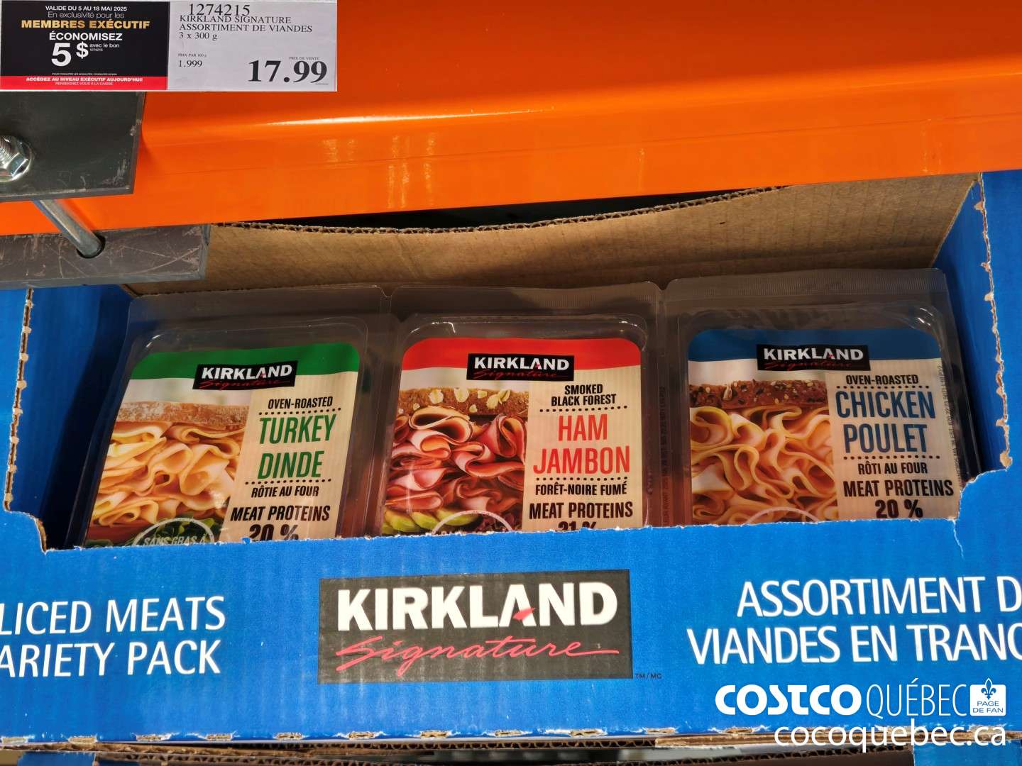 1274215 KIRKLAND SIGNATURE ASSORTIMENT DE VIANDES 3x 300 G  ($5.00 INSTANT SAVINGS EXPIRES ON 2025-05-18) $12.99