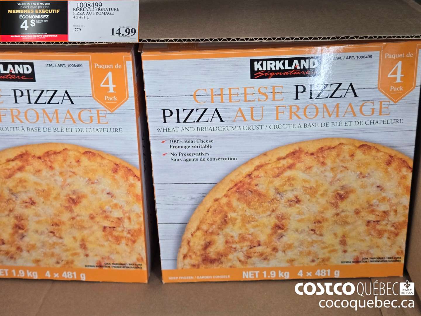 1005499 KIRKLAND SIGNATURE PIZZA AU FROMAGE 4x 481 g  ($4.00 INSTANT SAVINGS)