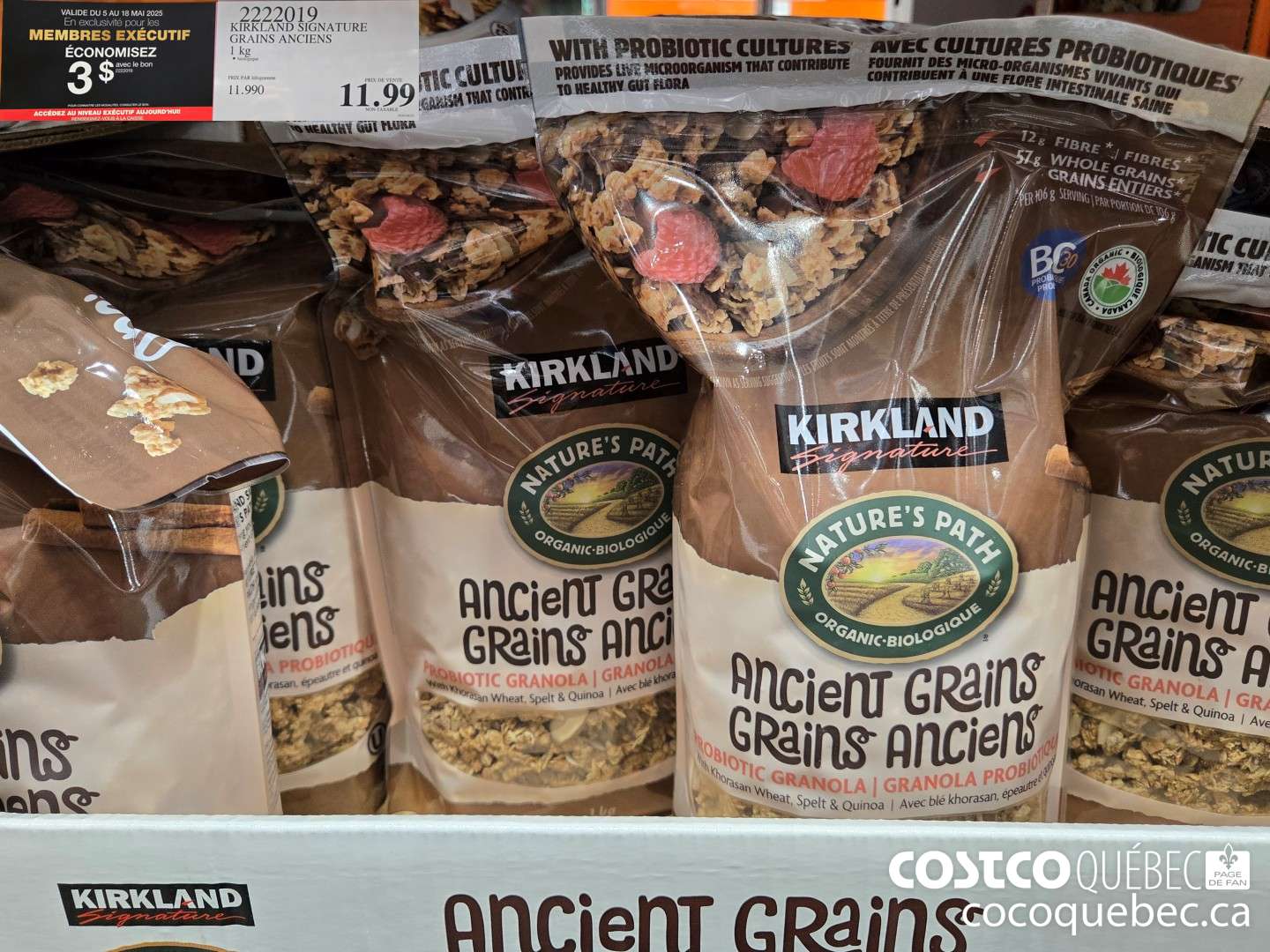 2222019 KIRKLAND GRAINS ANCIENS 1KG  ($3.00 INSTANT SAVINGS EXPIRES ON 2025-05-18) $8.99