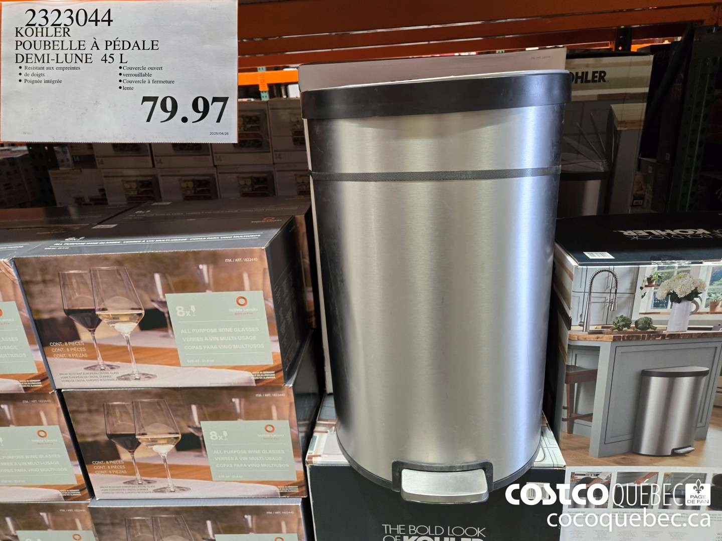 2323044 KOHLER POUBELLE A PEDALE DEMI-LUNE 45L  $79.97