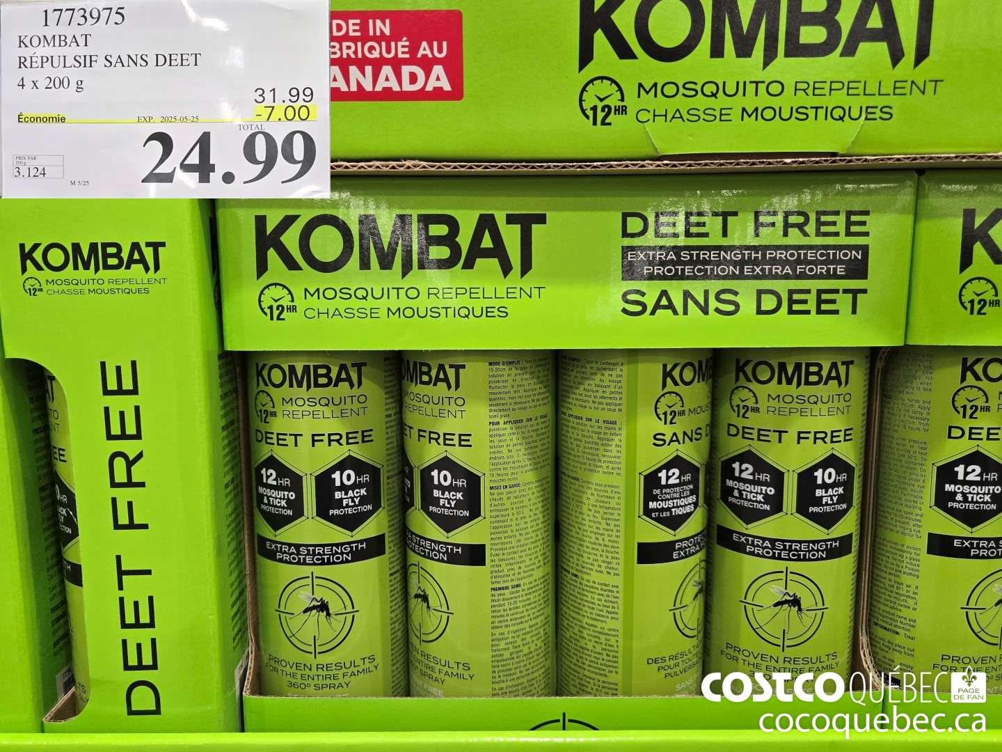 1773975 KOMBAT REPULSIF SANS DEET 4x 200 g  ($7.00 INSTANT SAVINGS EXPIRES ON 2025-05-25) $24.99