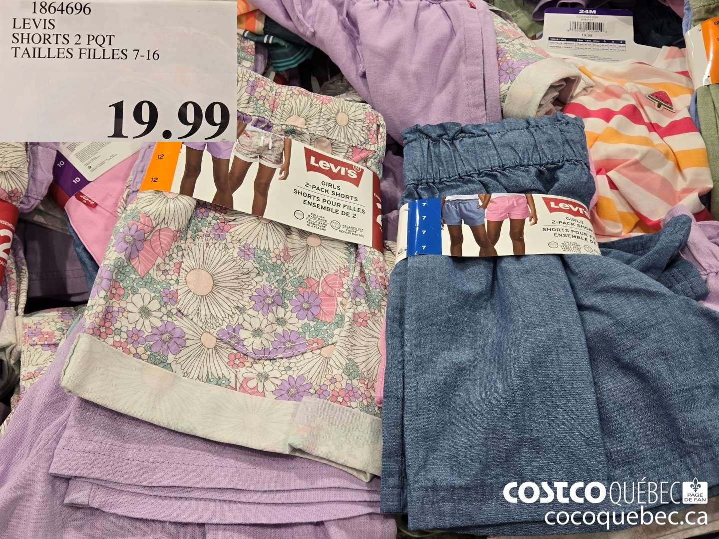 1864696 LEVIS SHORTS 2 POT TAILLES FILLES  $19.99