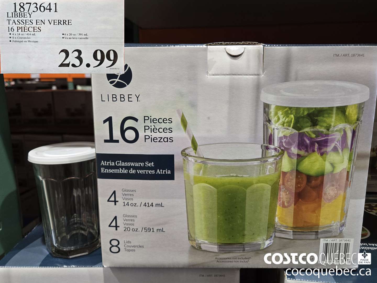 1873641 LIBBEY TASSES EN VERRE 16 PIECES  $23.99