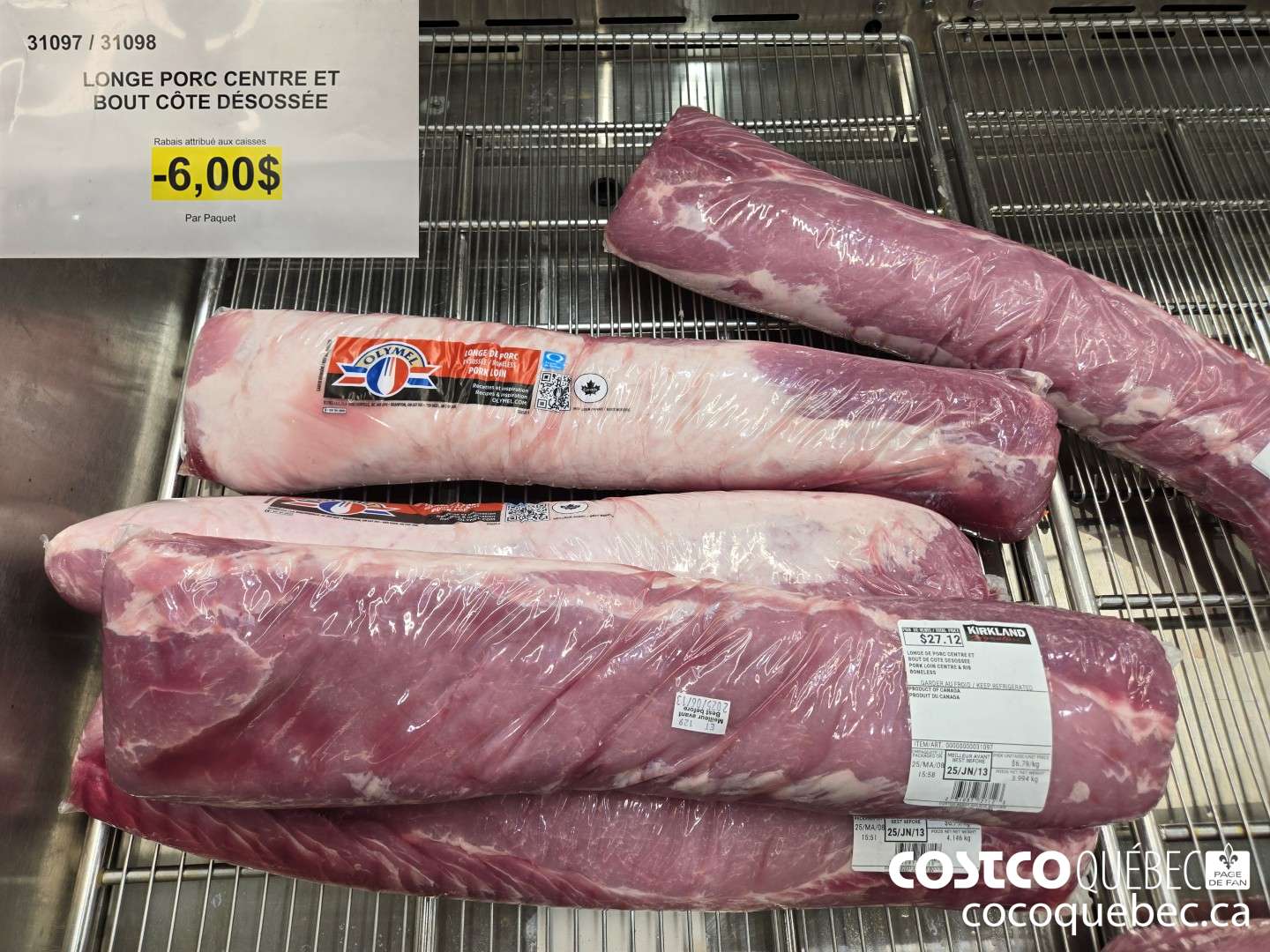 31097 LONGE PORC CENTRE ET BOUT COTE DESOSSEE  ($6.00 INSTANT SAVINGS)