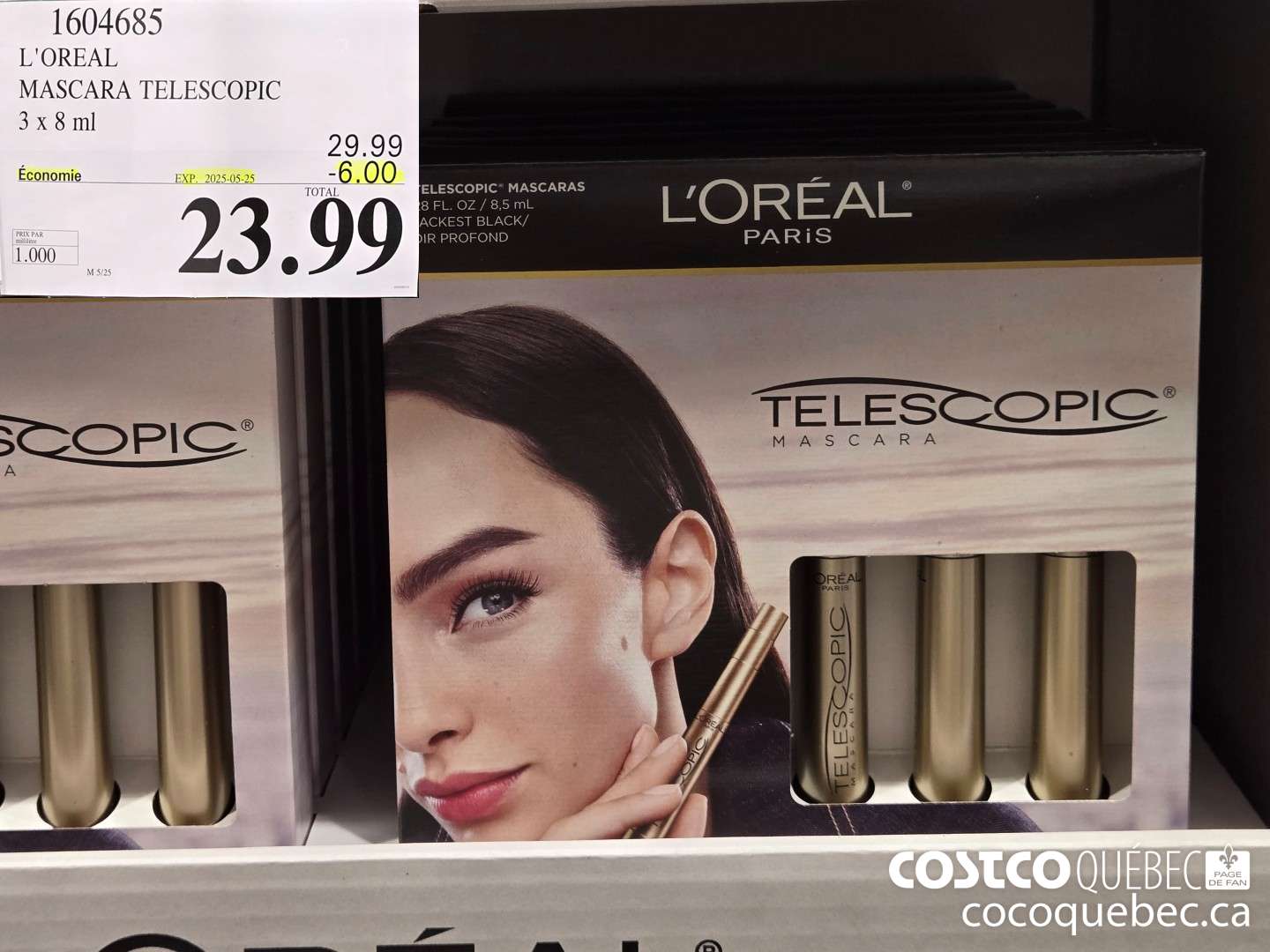 1604685 L'OREAL MASCARA TELESCOPIC 3x 8 mL (0.27 fl. 02) 217  ($6.00 INSTANT SAVINGS EXPIRES ON 2025-05-25) $23.99