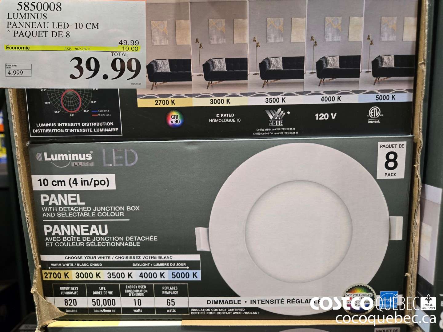 5850008 LUMINUS PANNEAU LED 10 CM * PAQUET DE 8  ($10.00 INSTANT SAVINGS EXPIRES ON 2025-05-11) $39.99