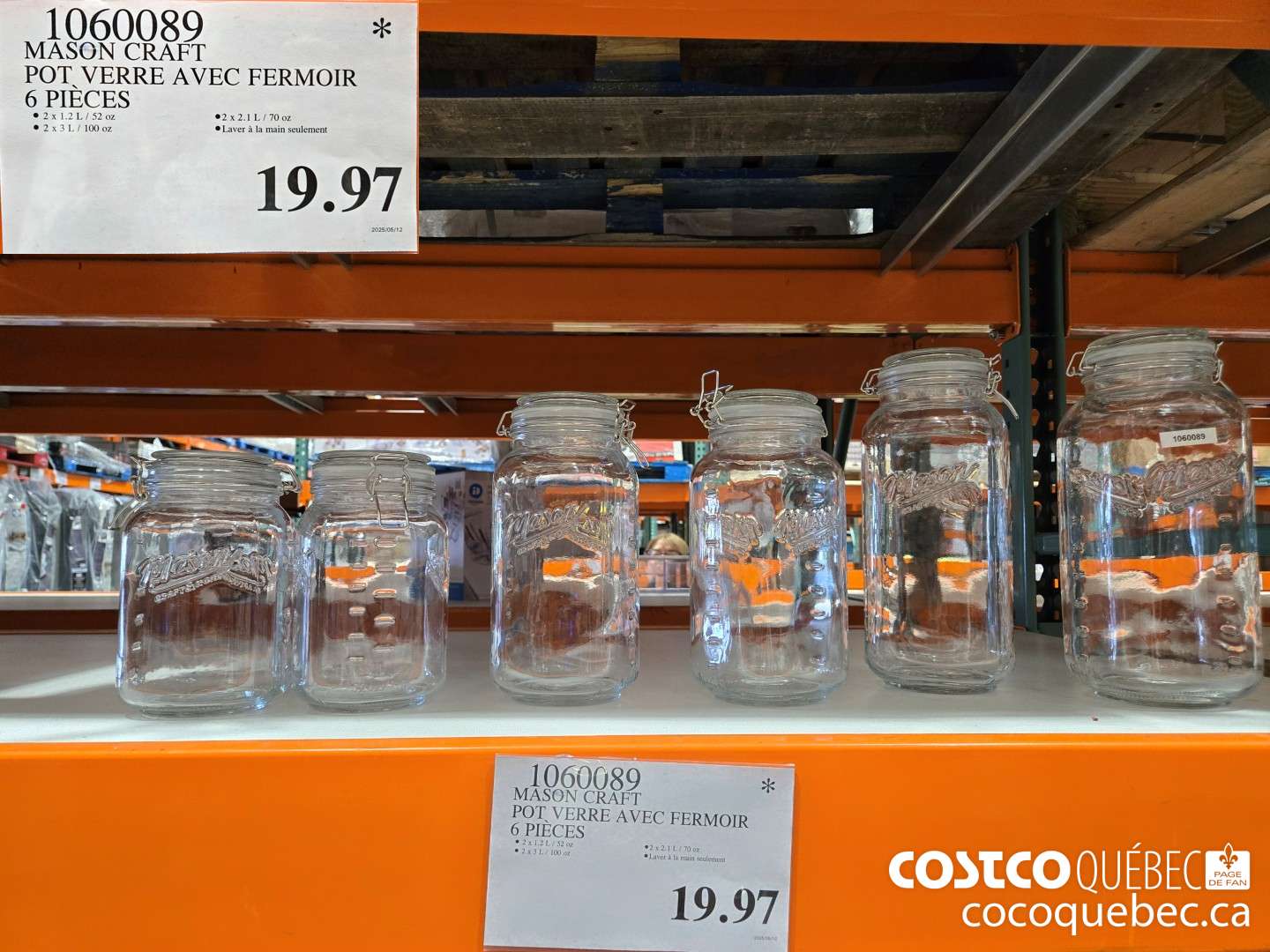 1060089 MASON CRAFT POT VERRE AVEC FERMOIR  6 PIECES $19.97