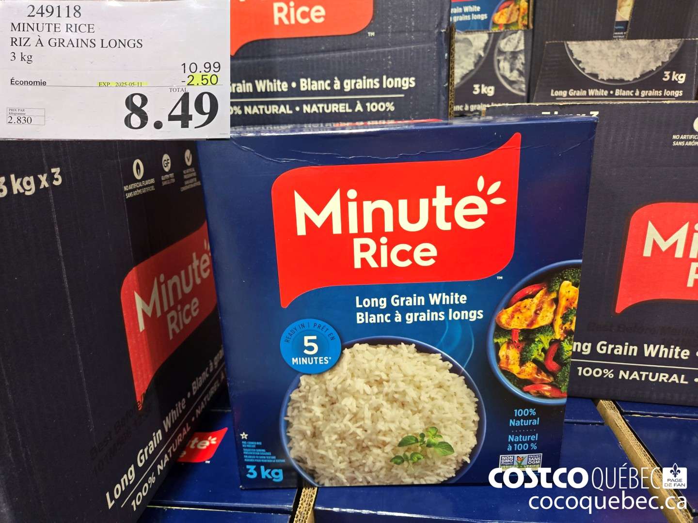 249118 MINUTE RICE RIZ 4 GRAINS LONGS 3 kG ($2.50 INSTANT SAVINGS EXPIRES ON 2025-05-11) $8.49