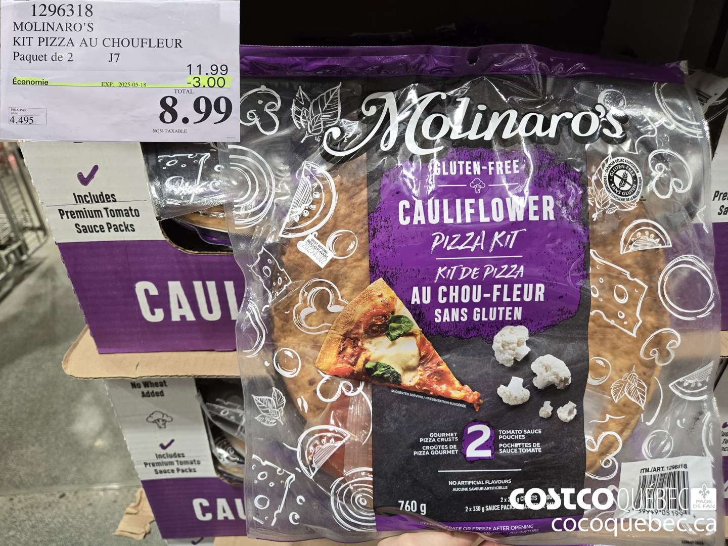 1296318 MOLINARO'S KIT PIZZA AU CHOUFLEUR 2 x 250 g  ($3.00 INSTANT SAVINGS EXPIRES ON 2025-05-18) $8.99