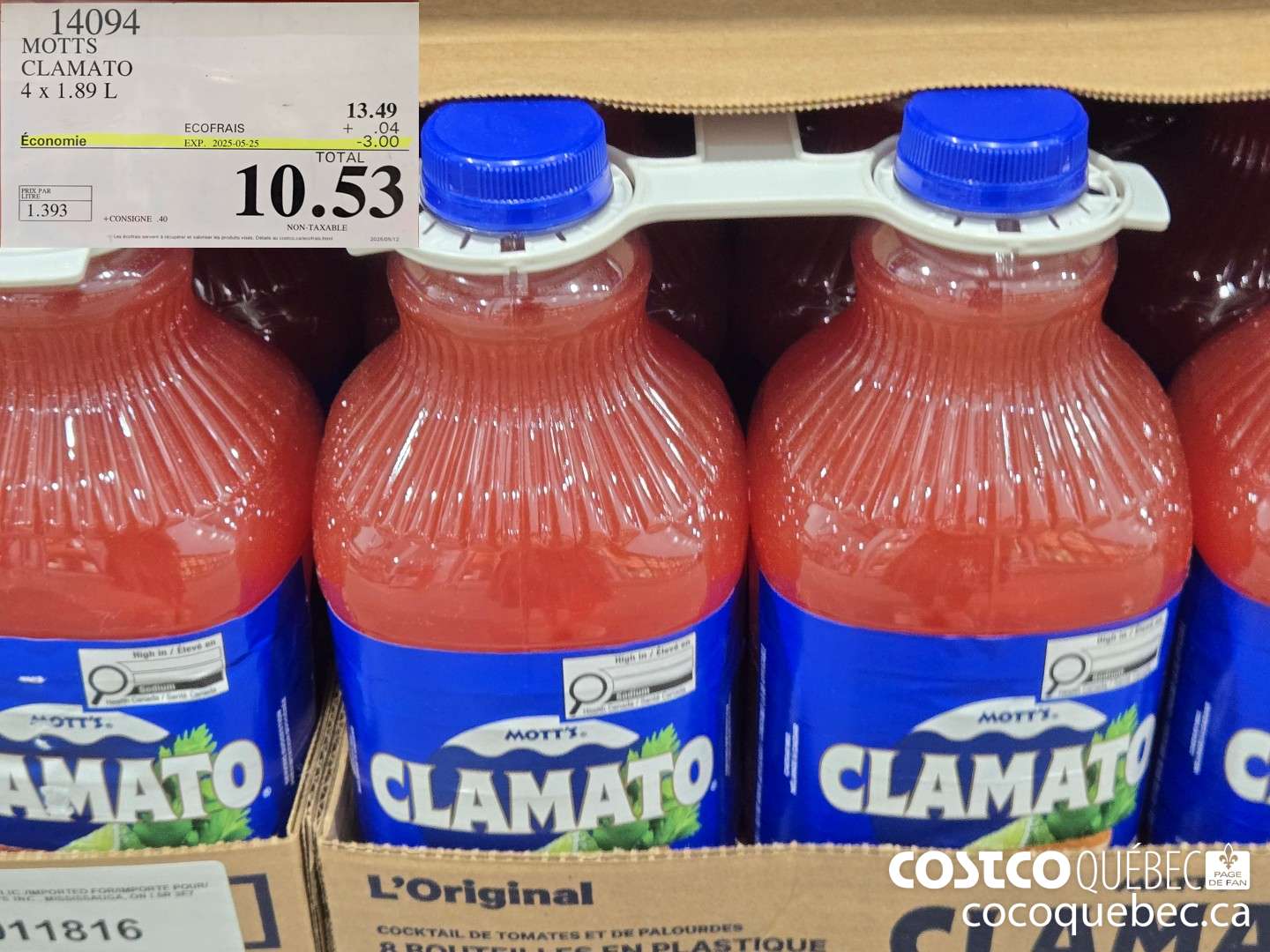 14094 MOTTS CLAMATO 4x 1.89 L  ($3.00 INSTANT SAVINGS EXPIRES ON 2025-05-25) $10.53