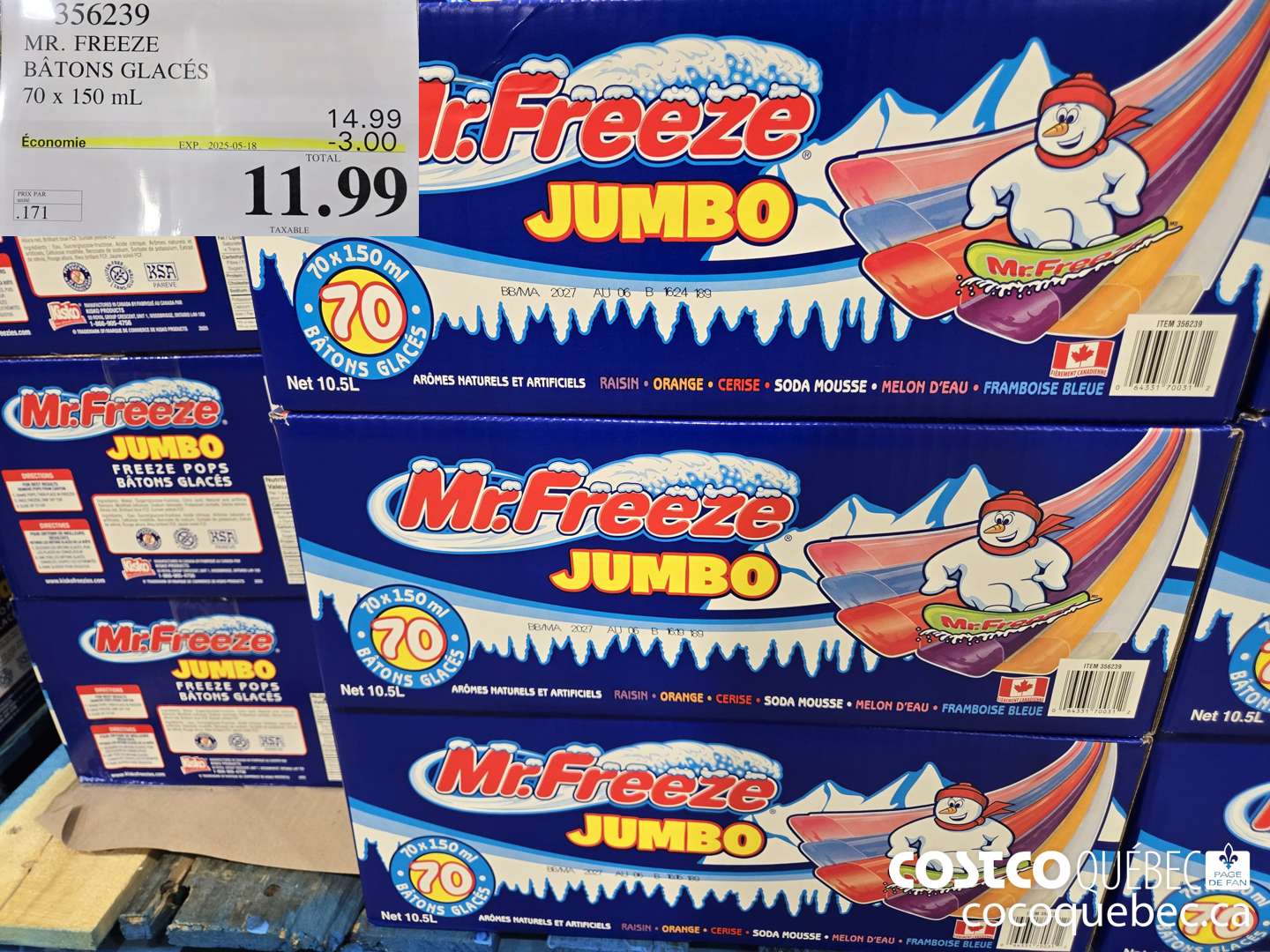 356239 MR. FREEZE BATONS GLACES 70 x 150 mL ($3.00 INSTANT SAVINGS EXPIRES ON 2025-05-18) $11.99