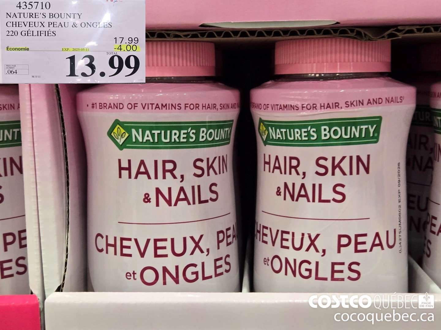 435710 NATURE'S BOUNTY CHEVEUX PEAU & ONGLES 220 VITAMINES EN GELEE ($4.00 INSTANT SAVINGS EXPIRES ON 2025-05-11) $13.99