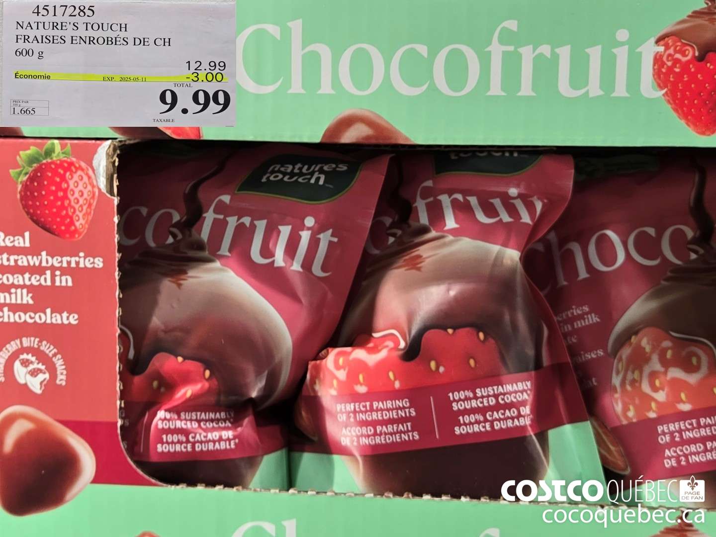 4517285 NATURE'S TOUCH FRAISES ENROBES DE CH 600 g  ($3.00 INSTANT SAVINGS EXPIRES ON 2025-05-11) $9.99