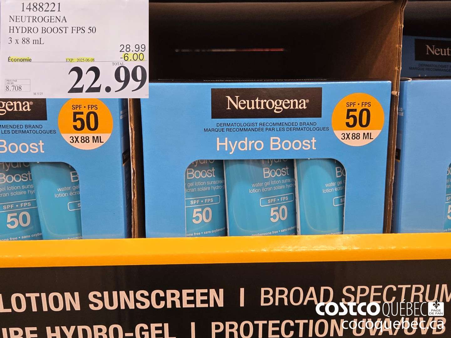 1488221 NEUTROGENA HYDRO BOOST FPS 50 3 x 88 mL  ($6.00 INSTANT SAVINGS EXPIRES ON 2025-06-08) $22.99