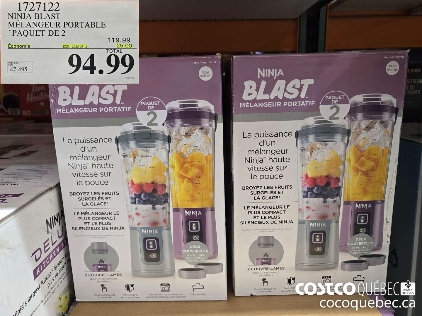 1727122 NINJA BLAST MELANGEUR PORTABLE PAQUET DE 2 2025-05-11 ($25.00 INSTANT SAVINGS) $94.99