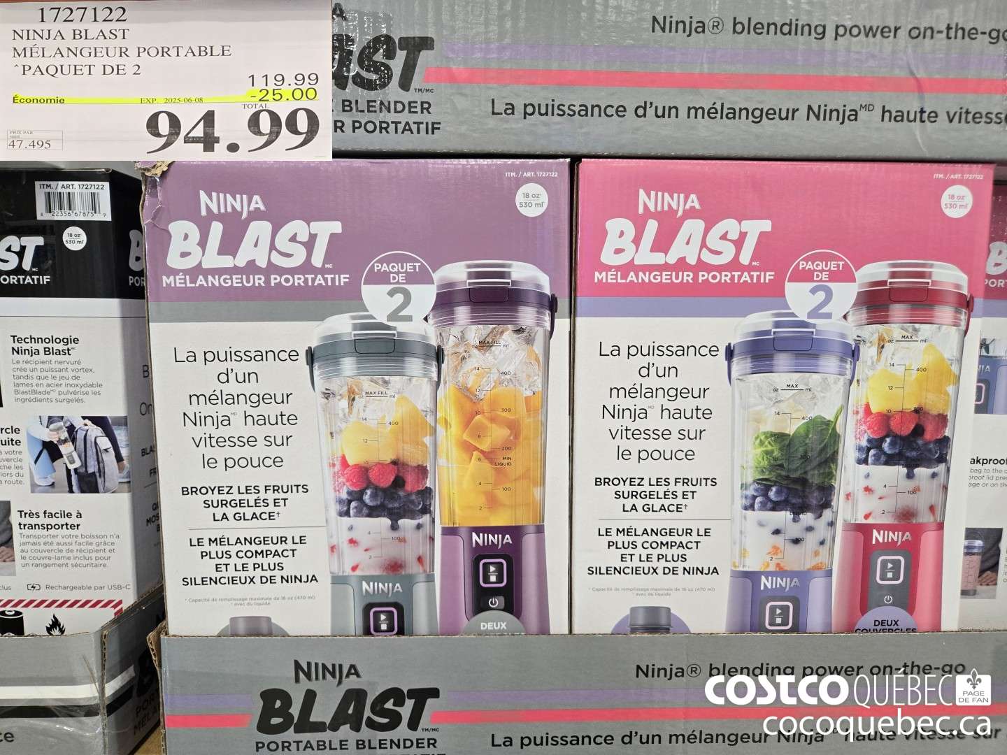 1727122 NINJA BLAST MELANGEUR PORTABLE ' PAQUET DE 2 ($25.00 INSTANT SAVINGS EXPIRES ON 2025-06-08) $94.99