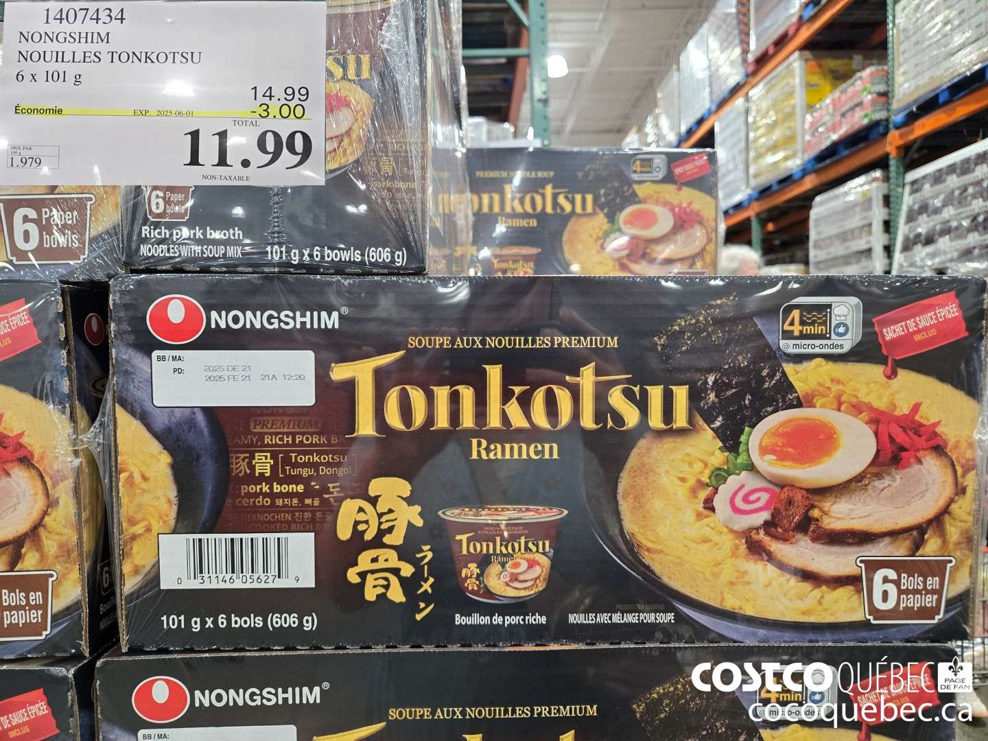 1407434 NONGSHIM NOUILLES TONKOTSU 6 x 101  ($3.00 INSTANT SAVINGS EXPIRES ON 2025-06-01) $11.99