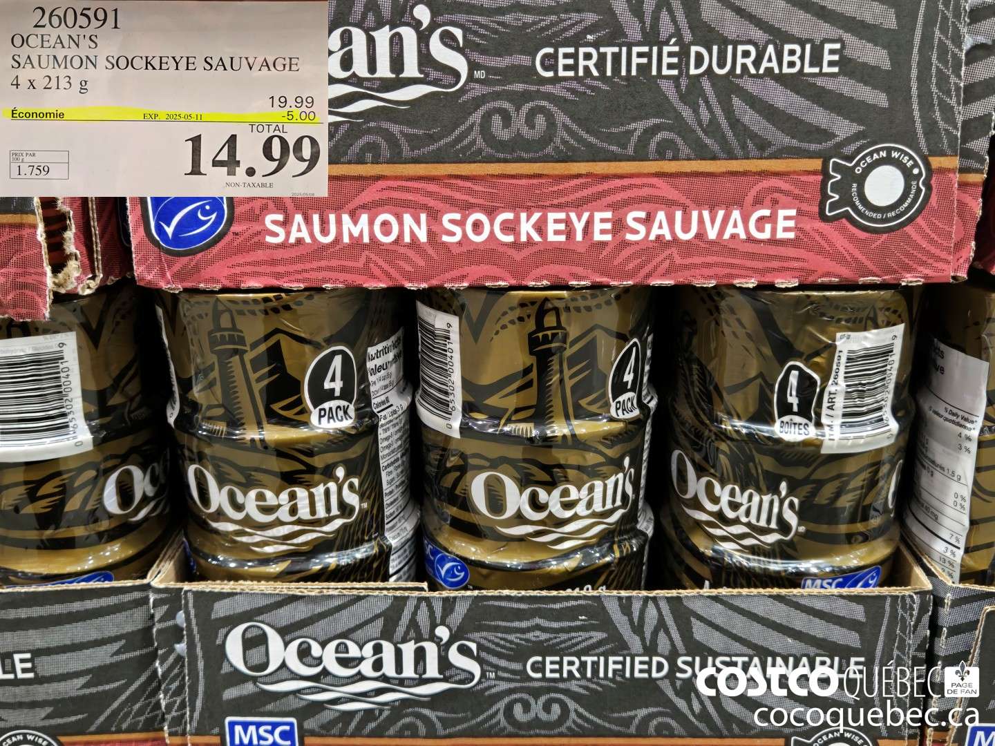 260591 OCEAN'S SAUMON SOCKEYE SAUVAGE 4x 213  ($5.00 INSTANT SAVINGS EXPIRES ON 2025-05-11) $14.99