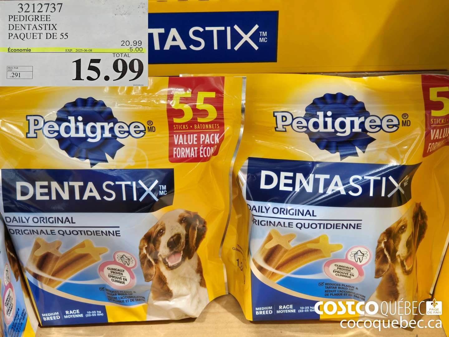 3212739 PEDIGREE DENTASTIX PAQUET DE 55  ($5.00 INSTANT SAVINGS EXPIRES ON 2025-06-08) $15.99