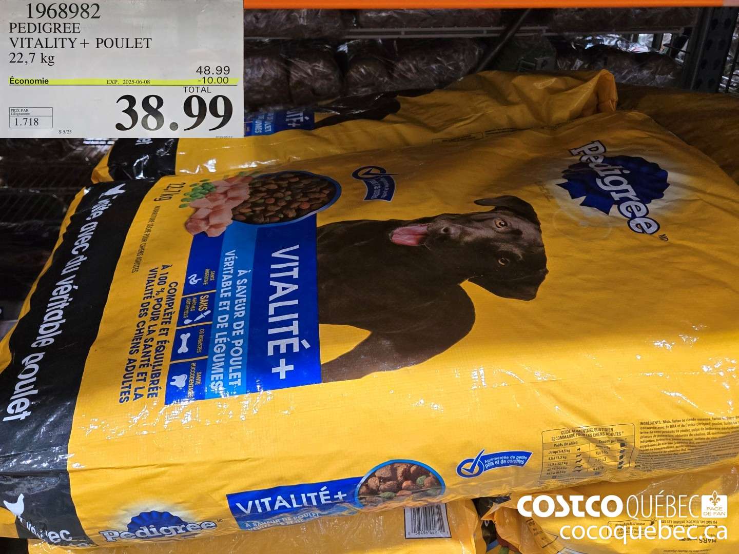 1968982 PEDIGREE VITALITY + POULET POUR CHIENS 22,7 kg  ($10.00 INSTANT SAVINGS EXPIRES ON 2025-06-08) $38.99