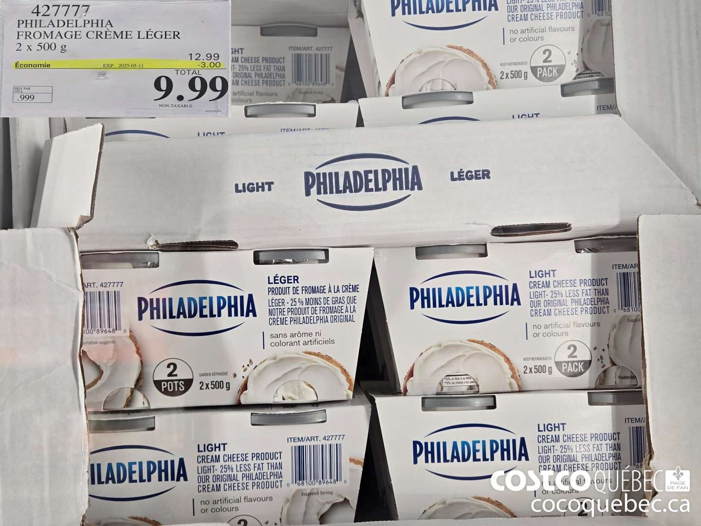 427777 PHILADELPHIA FROMAGE CREME LEGER 2 x 500 g  ($3.00 INSTANT SAVINGS EXPIRES ON 2025-05-11) $9.99