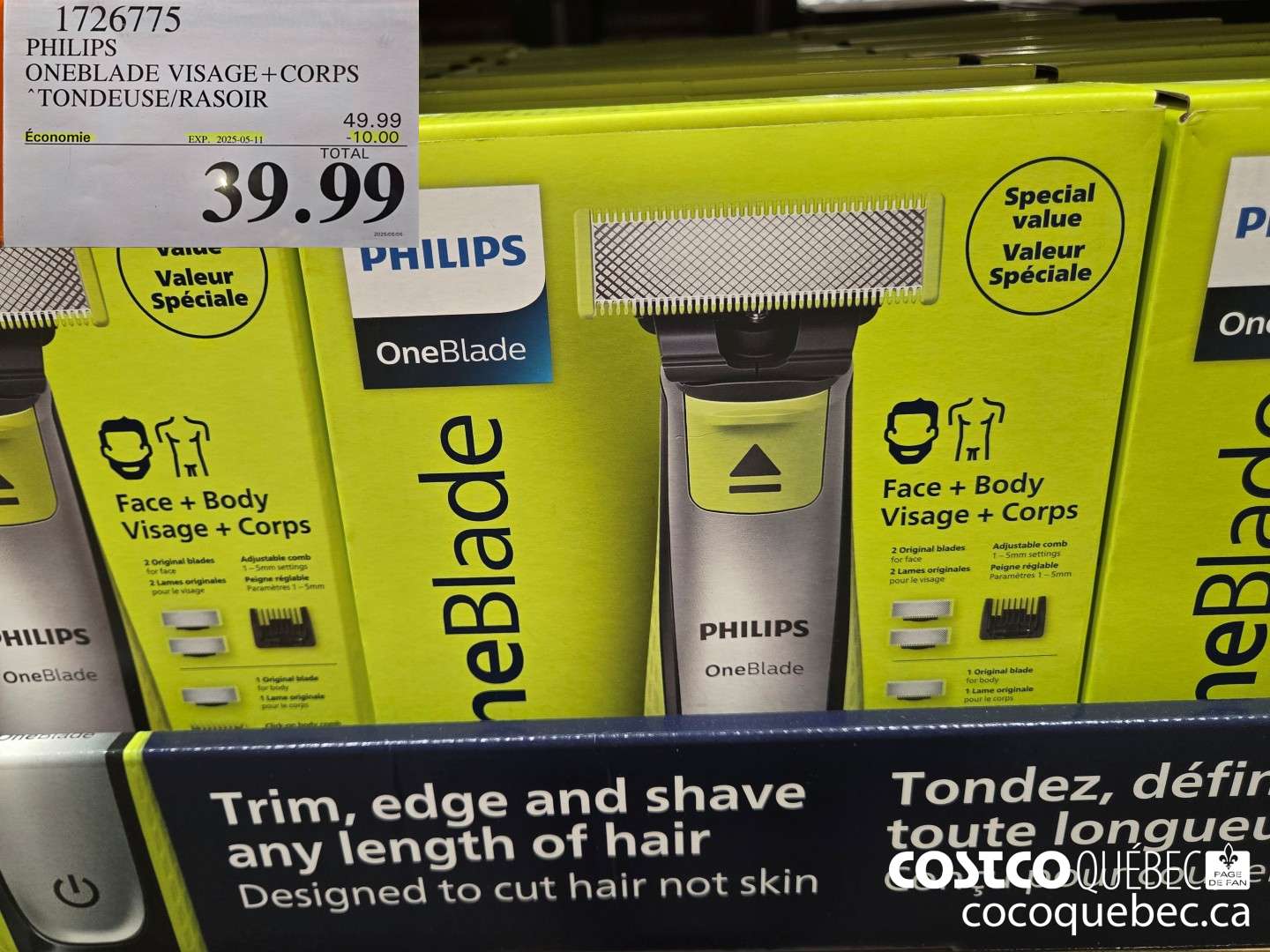 1726775 PHILIPS ONEBLADE VISAGE+ CORPS *TONDEUSE/RASOIR  ($10.00 INSTANT SAVINGS EXPIRES ON 2025-05-11) $39.99