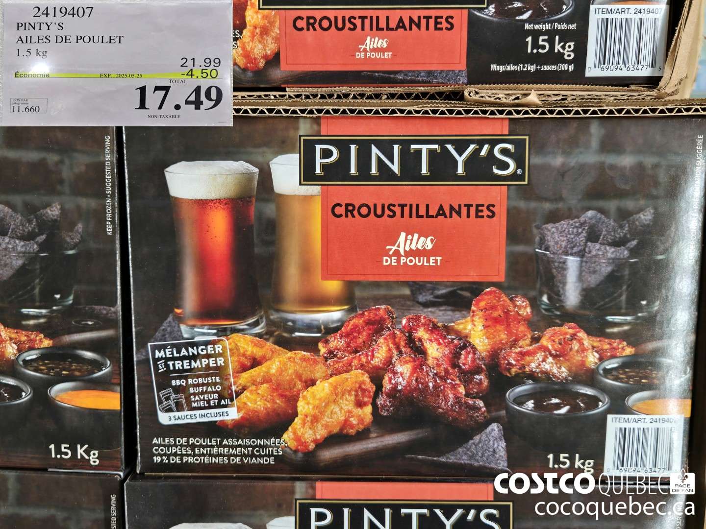 2419407 PINTY'S AILES DE POULET 1.5 kg 21.99 ($4.50 INSTANT SAVINGS EXPIRES ON 2025-05-25) $17.49
