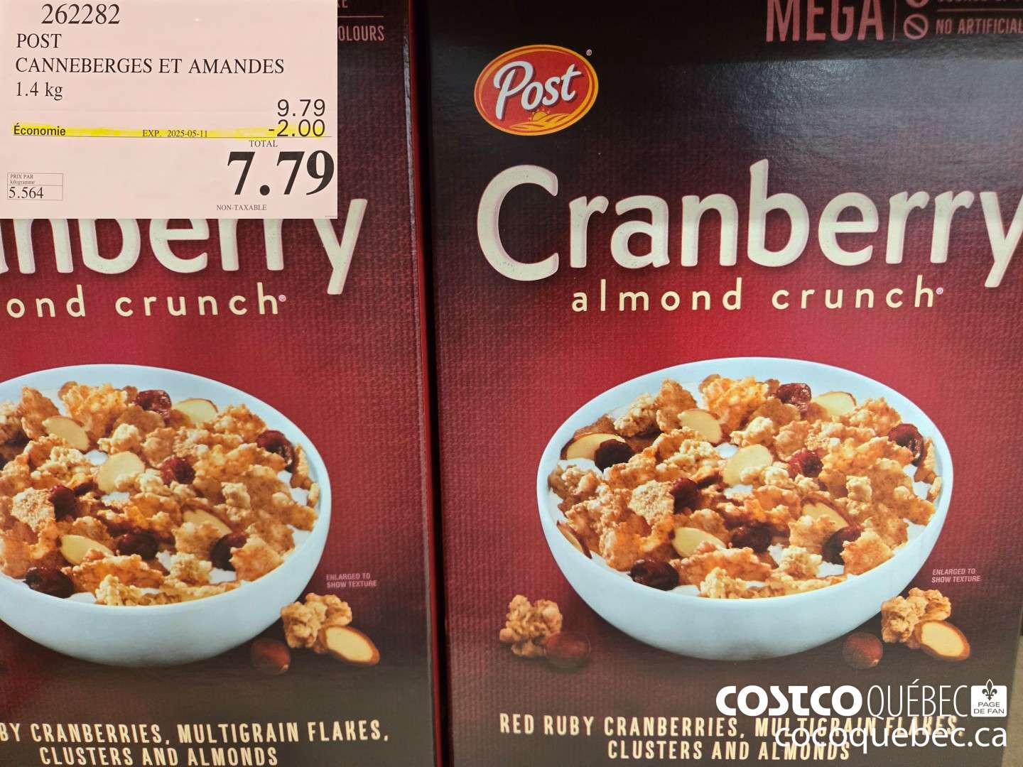 262282 POST CANNEBERGES ET AMANDES 1.4 kg  ($2.00 INSTANT SAVINGS EXPIRES ON 2025-05-11) $7.79