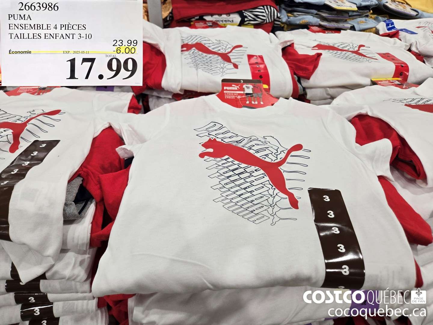 2663986 PUMA ENSEMBLE 4 PIECES TAILLES ENFANT 3-10  ($6.00 INSTANT SAVINGS EXPIRES ON 2025-05-11) $17.99