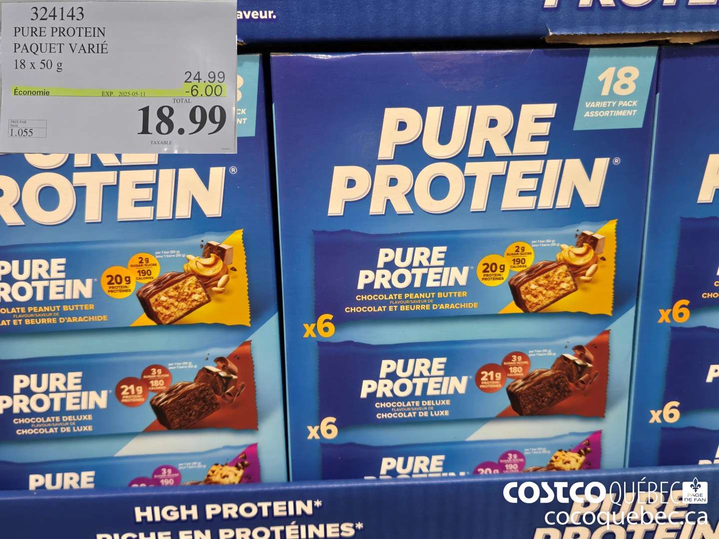 324143 PURE PROTEIN PAQUET VARIE 18x50 g ($6.00 INSTANT SAVINGS EXPIRES ON 2025-05-11) $18.99