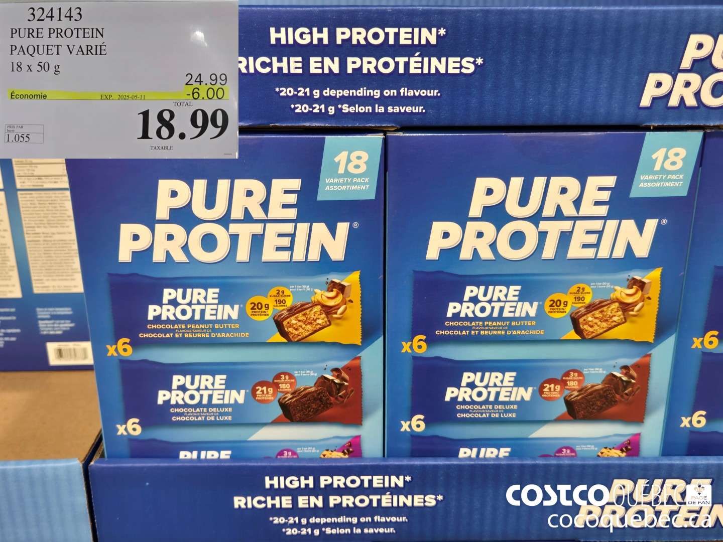 324143 PURE PROTEIN PAQUET VARIE 18x50 g ($6.00 INSTANT SAVINGS EXPIRES ON 2025-05-11) $18.99