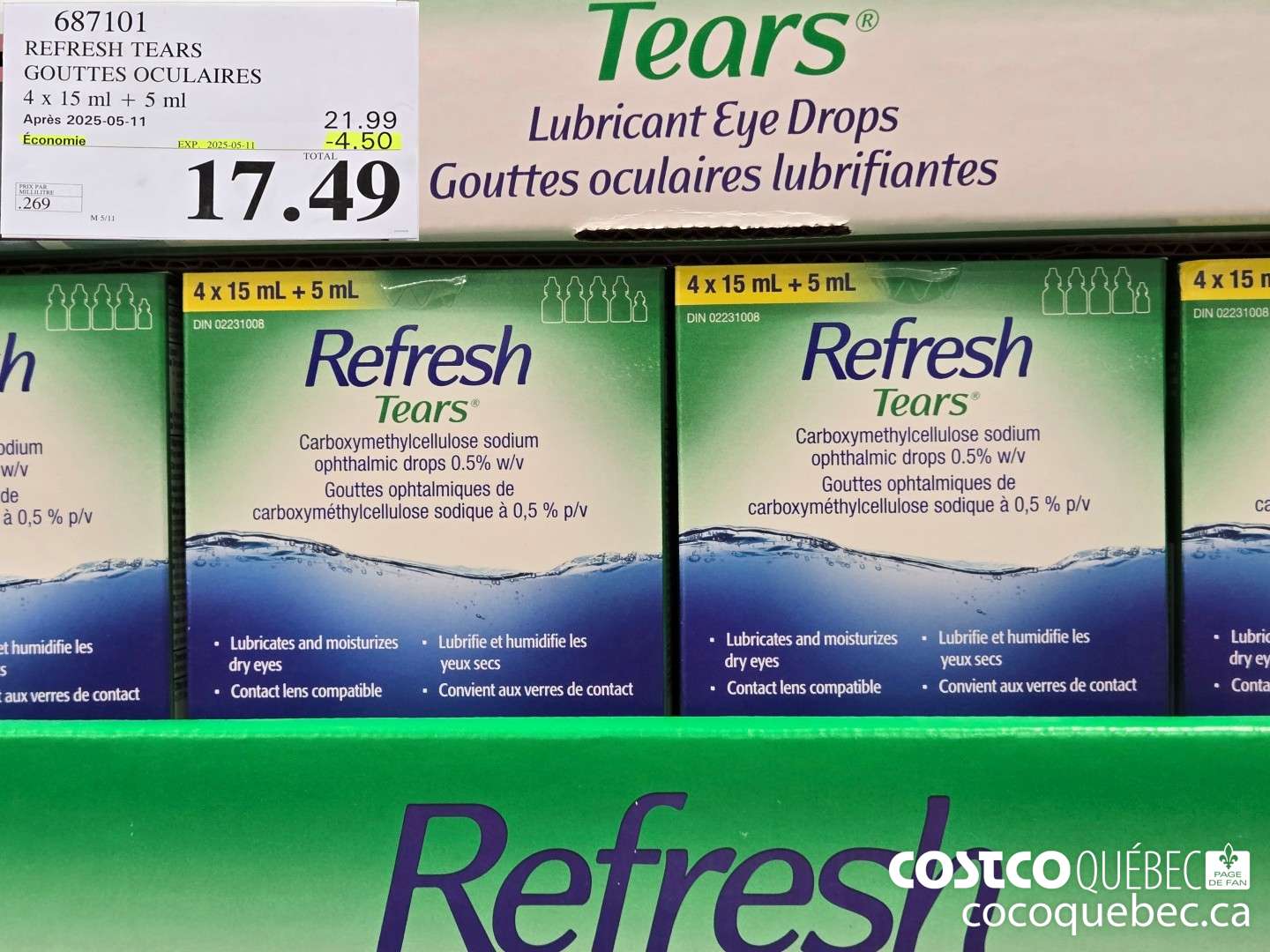 687101 REFRESH T TEARS GOUTTES OCULAIRES A4x15ml PLUS 5ml ($4.50 INSTANT SAVINGS EXPIRES ON 2025-05-11) $17.49