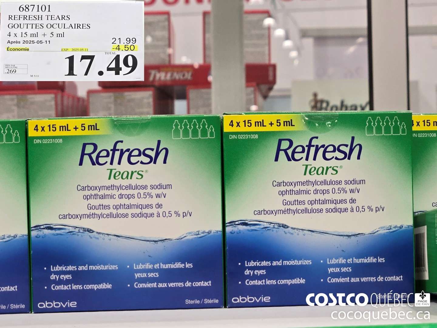 687101 REFRESH T TEARS GOUTTES OCULAIRES A4x15ml PLUS 5ml ($4.50 INSTANT SAVINGS EXPIRES ON 2025-05-11) $17.49
