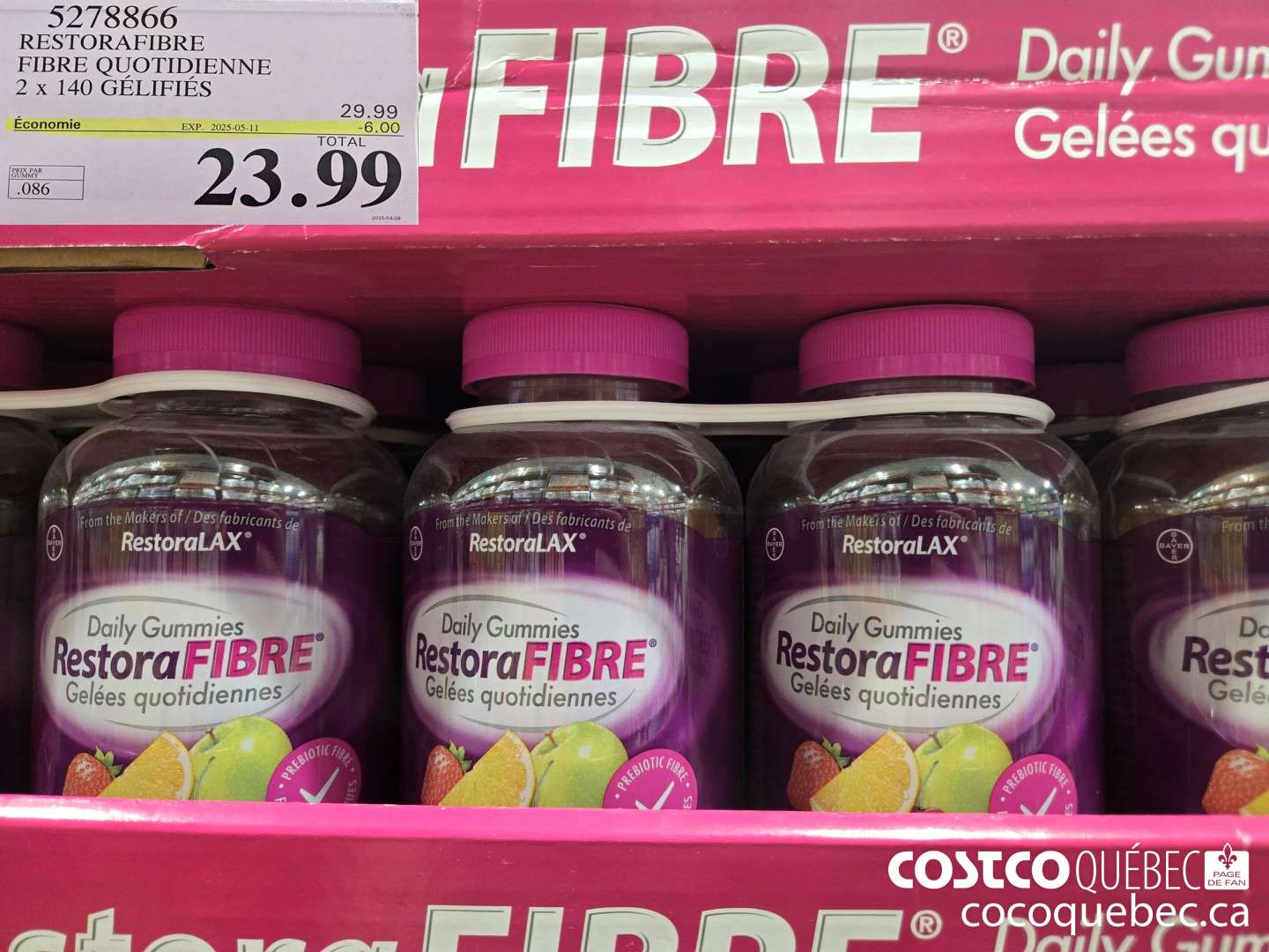 5278866 RESTORAFIBRE FIBRE QUOT!IDIENNE 2 x 140 GELIFIES ($6.00 INSTANT SAVINGS EXPIRES ON 2025-01-19) $23.99