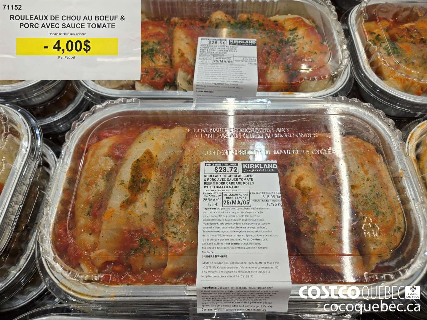 71152 ROULEAUX DE CHOU AU BOEUF & PORC AVEC SAUCE TOMATE  ($4.00 INSTANT SAVINGS)