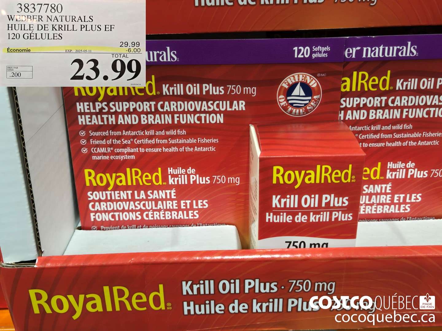3837780 ROYAL RED HUILE DE KRILL PLUS 750MG 120 GELULES  ($6.00 INSTANT SAVINGS EXPIRES ON 2025-05-11) $23.99