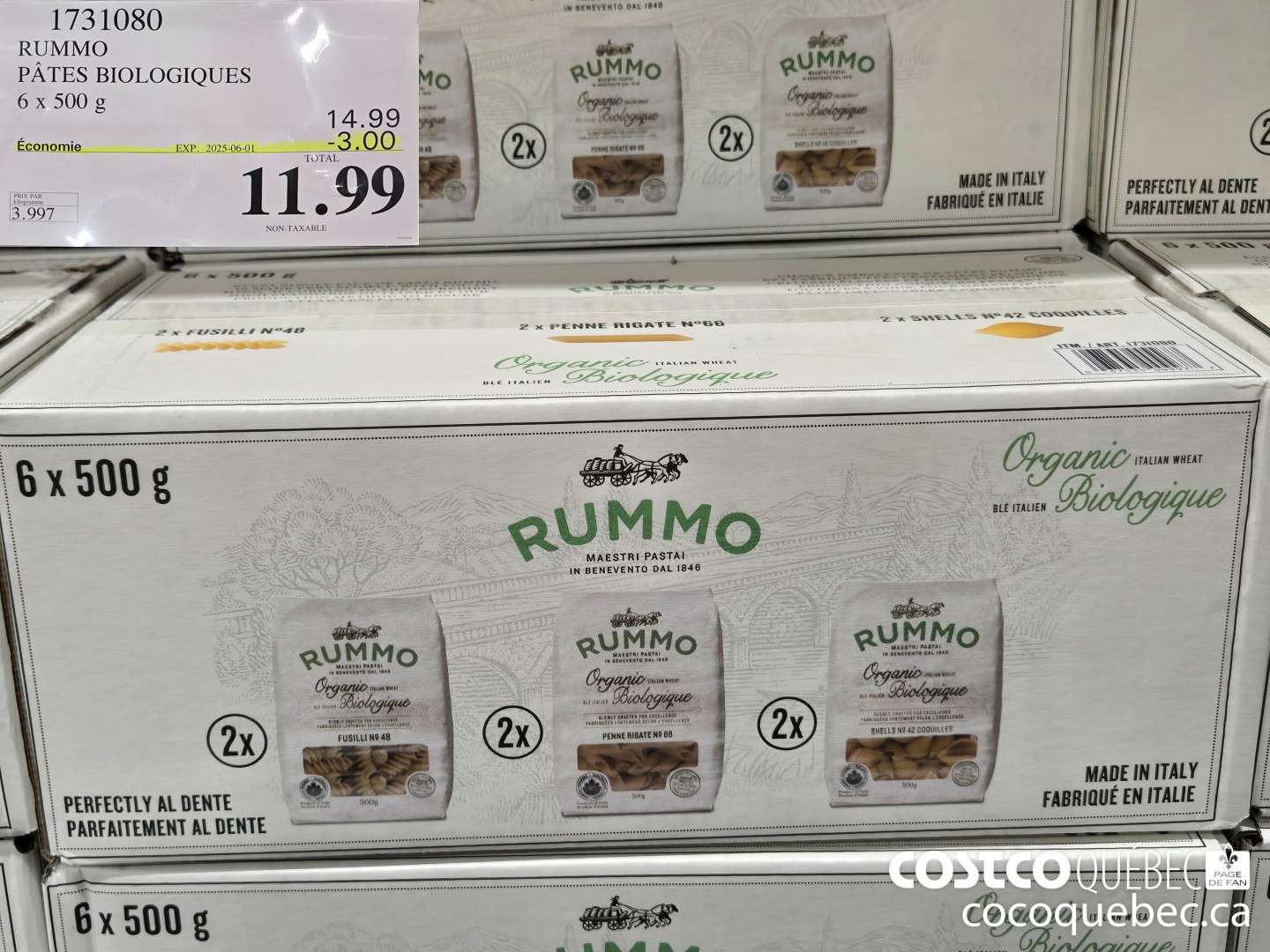 1731080 RUMMO PATES BIOLOGIQUES 6 x 500 g  ($3.00 INSTANT SAVINGS EXPIRES ON 2025-06-01) $11.99