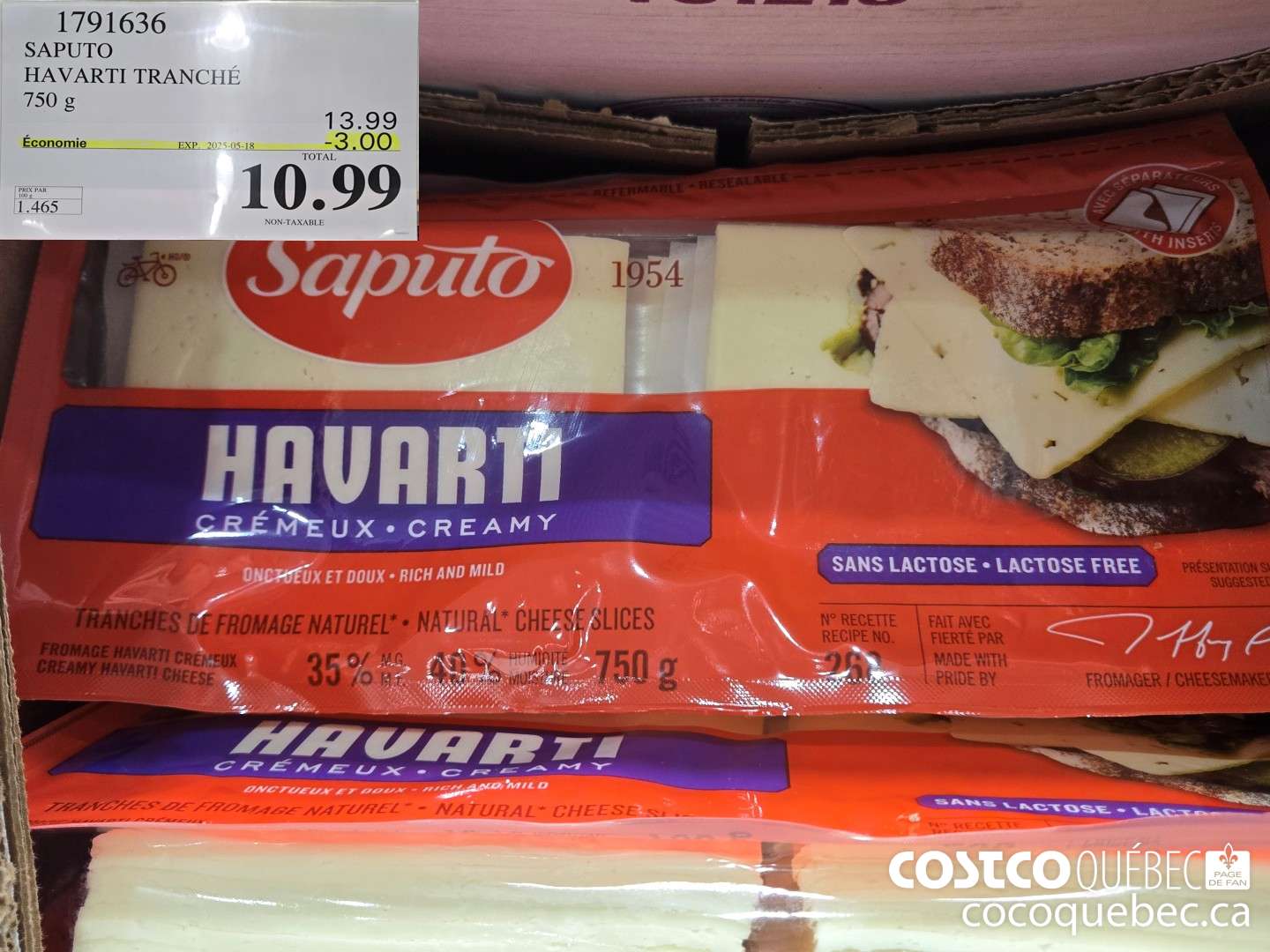 1791636 SAPUTO HAVARTI TRANCHE  ($3.00 INSTANT SAVINGS EXPIRES ON 2025-05-18) $10.99