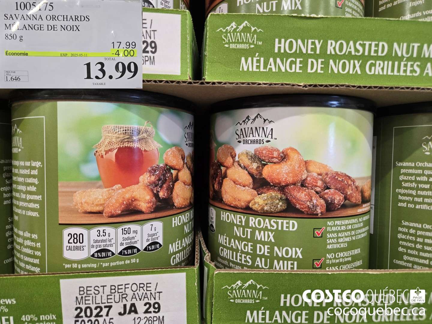 1005175 SAVANNA ORCHARDS MELANGE DE NOIX 850 g ($4.00 INSTANT SAVINGS EXPIRES ON 2025-05-11) $13.99
