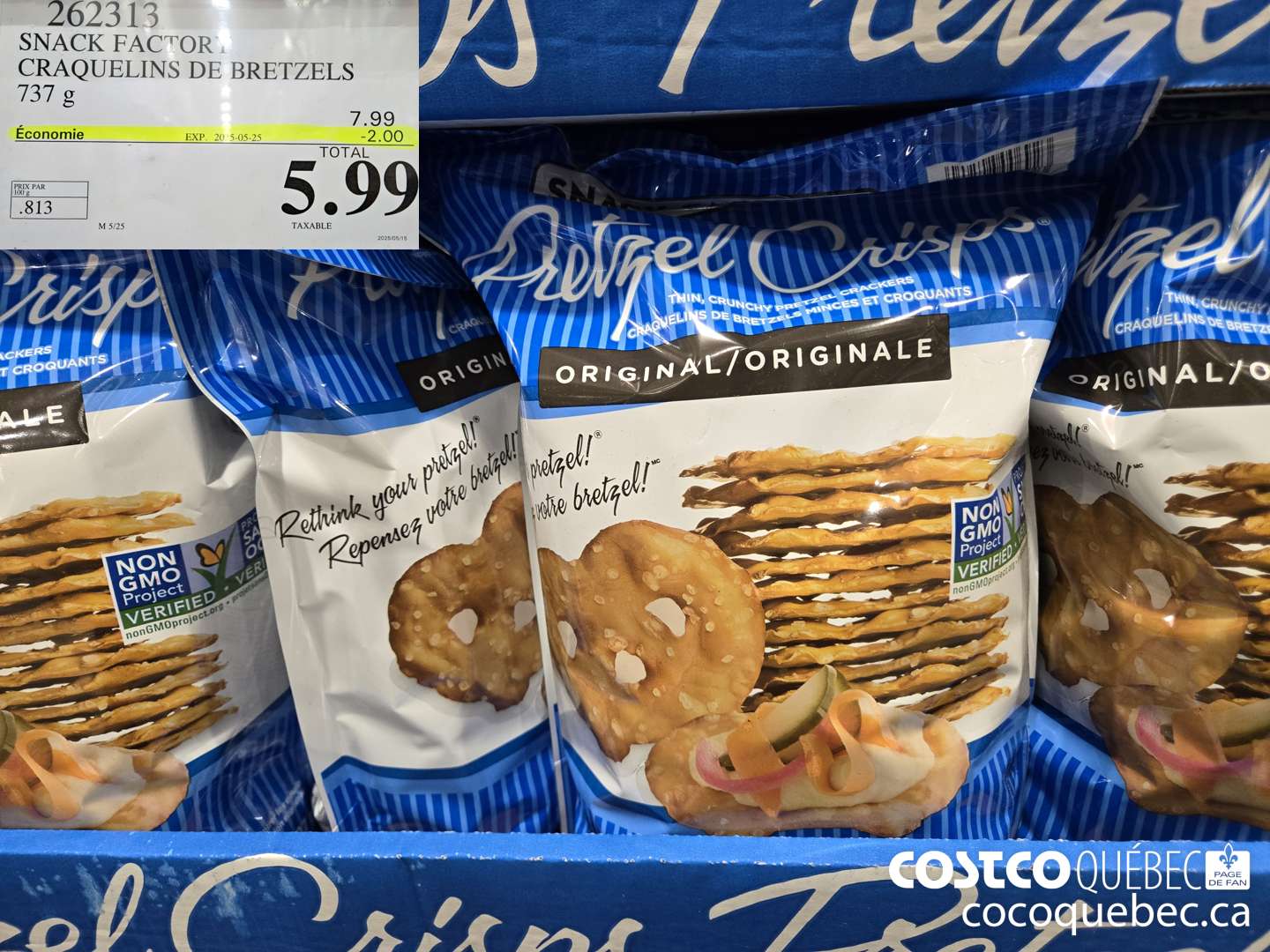 262313 SNACK FACTORY CRAQUELINS DE BRETZELS 737 g  ($2.00 INSTANT SAVINGS EXPIRES ON 2025-05-25) $5.99