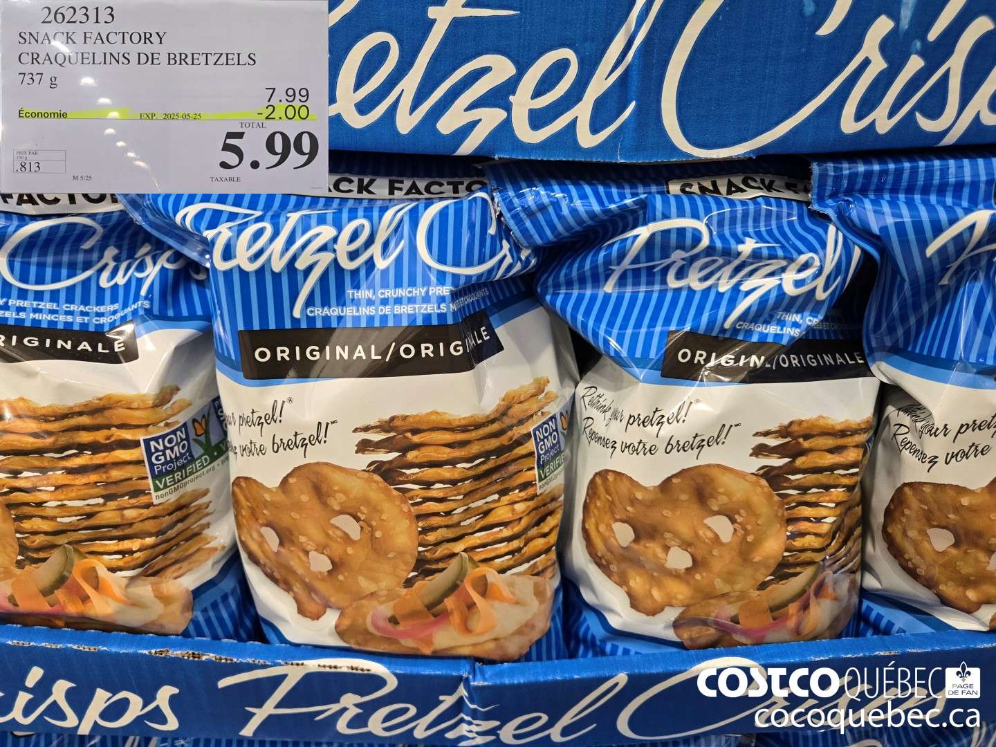 262313 SNACK FACTORY CRAQUELINS DE BRETZELS 737 g  ($2.00 INSTANT SAVINGS EXPIRES ON 2025-05-25) $5.99