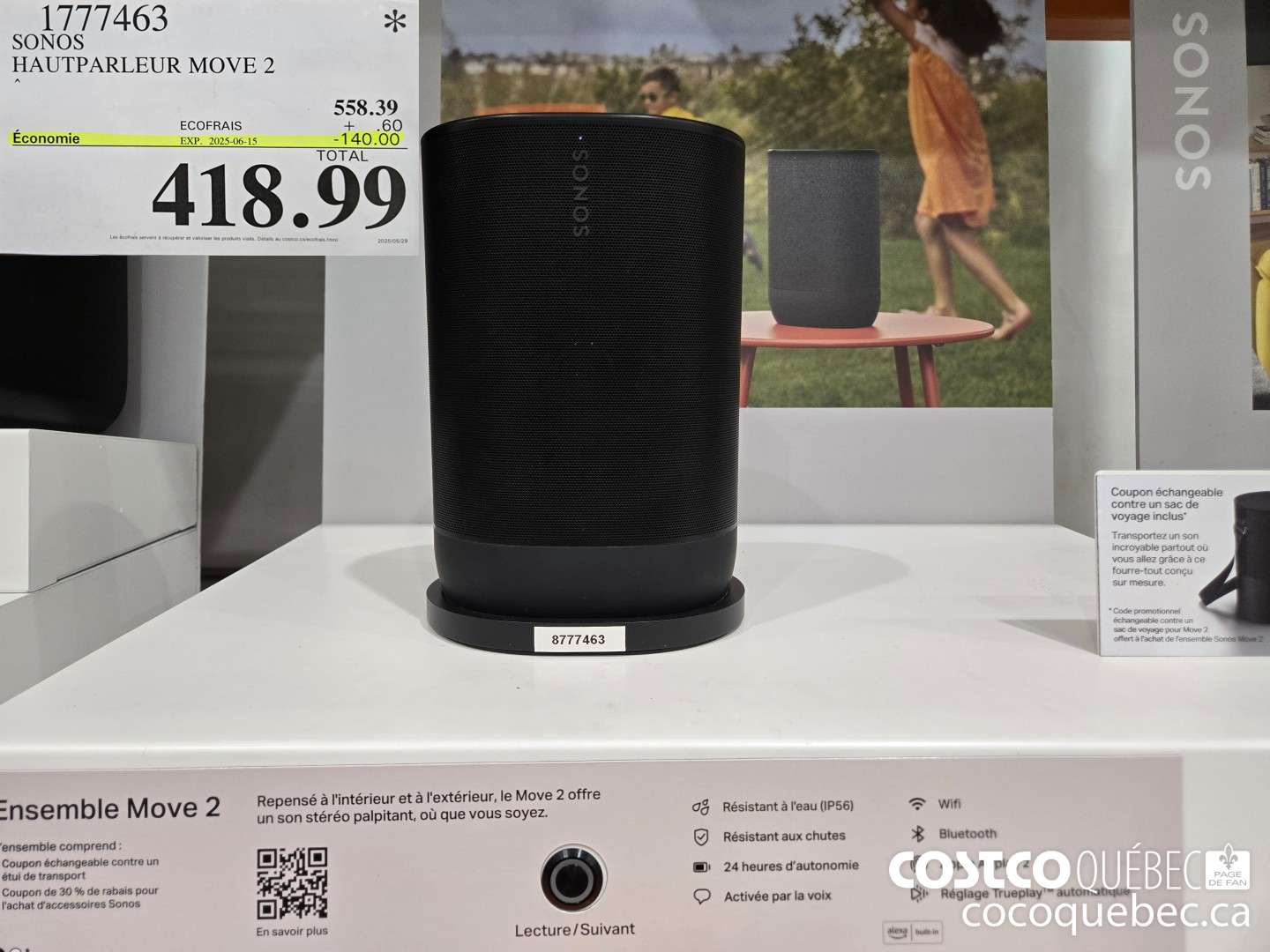 1777463 SONOS HAUTPARLEUR MOVE 2  ($140.00 INSTANT SAVINGS EXPIRES ON 2025-06-15) $418.99